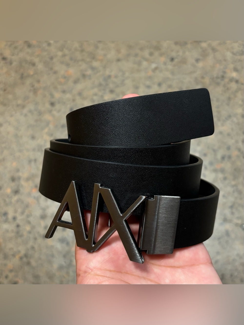 Armani Exchange Reversible Plate Buckle Leather Belt (32-36) Black, Gray
